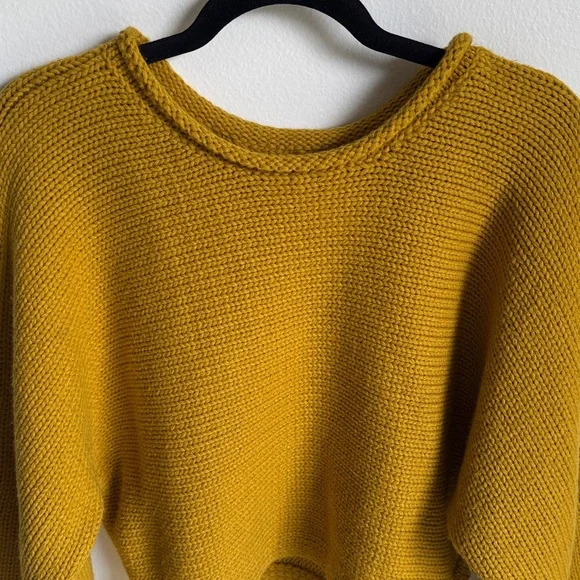 Jack by BB Dakota Talk Mustard Yellow Cropped Knit Sweater, Small - Picture 4 of 10